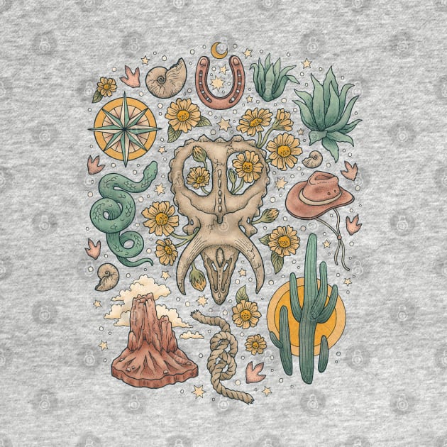 The Desert Sunflowers | Dinosaur Skull Southwest Art by OMEGAFAUNA